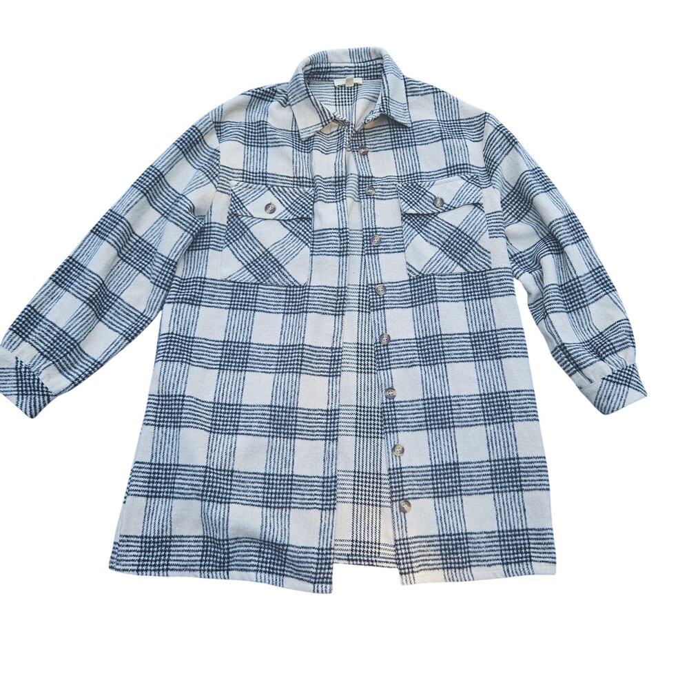Entro Plaid Shacket Small Cream Black Button Front Fall Jacket Cabincore